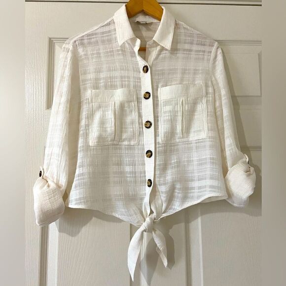 EXPRESS Tie Waist Button Down Top - Picture 3 of 9